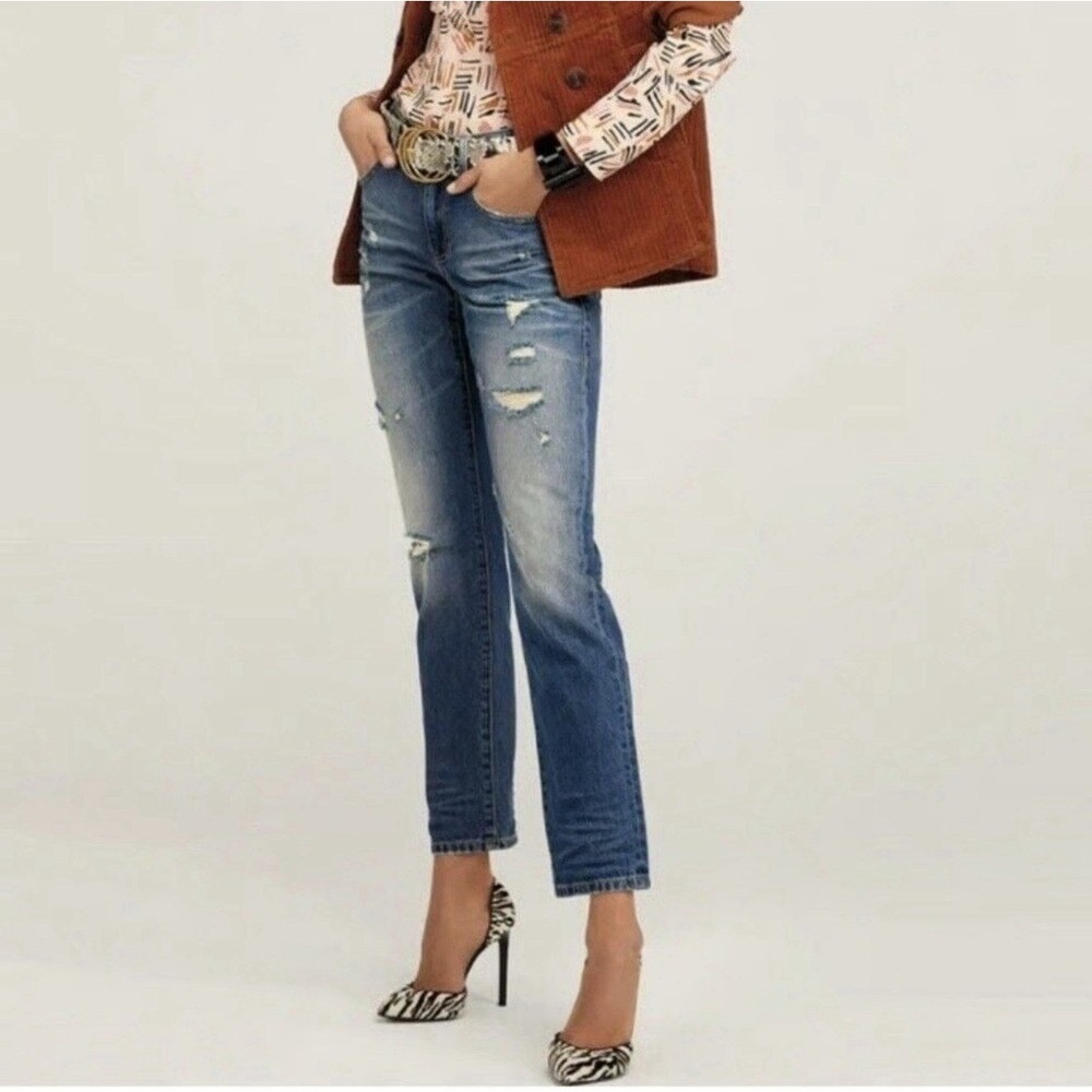 Cabi Jeans Womens 6‎ 100% BF Distressed Straight Leg Blue Denim Boyfriend 4152